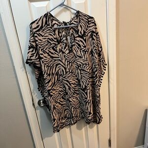 Xhilaration Black and Tan Animal Print Beach Pool Flowy swimsuit coverup Size XL
